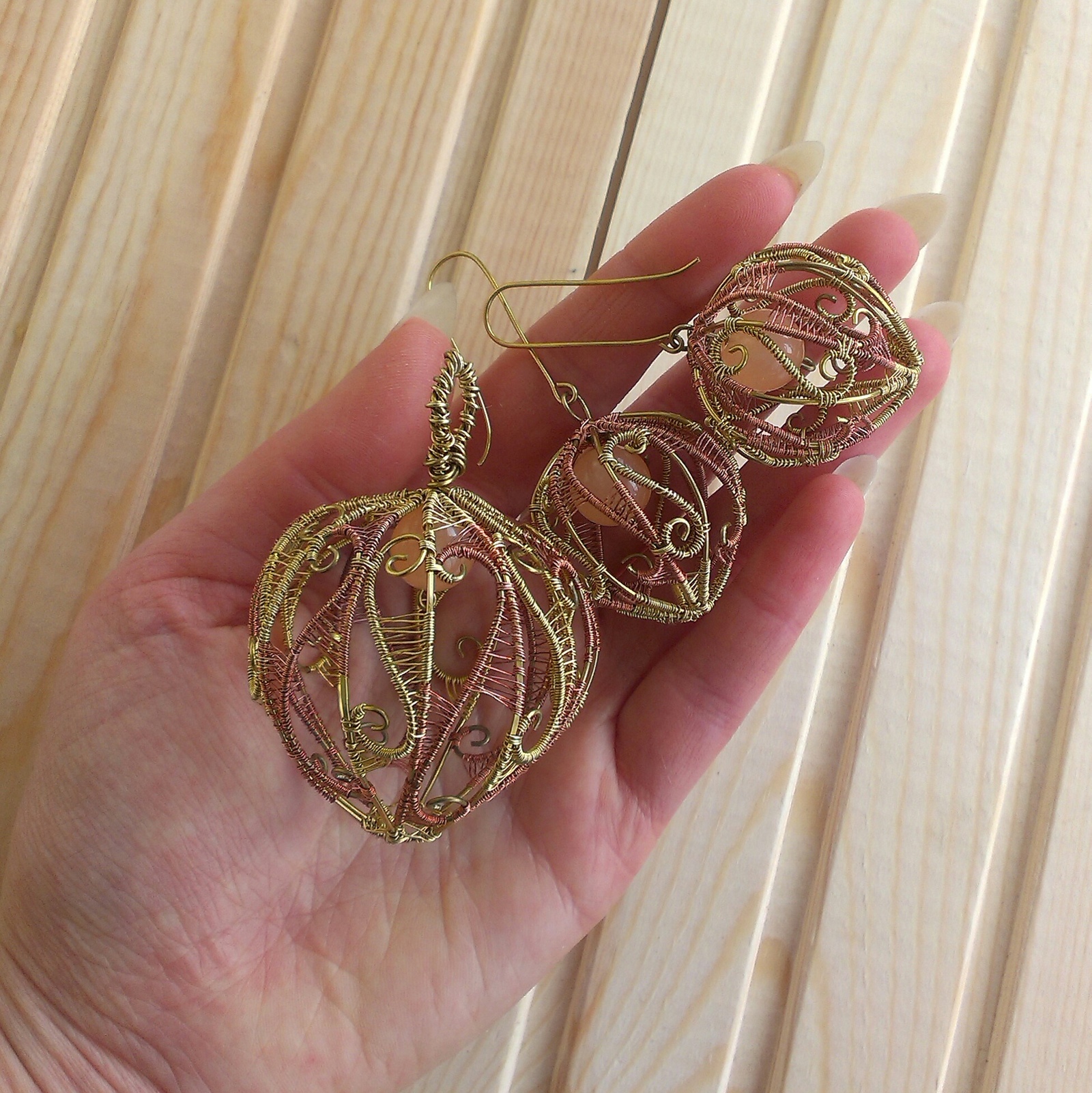 Jewelry set Physalis - My, Physalis, Earrings, Pendant, Wire jewelry, Wire wrap, Needlework without process, Longpost