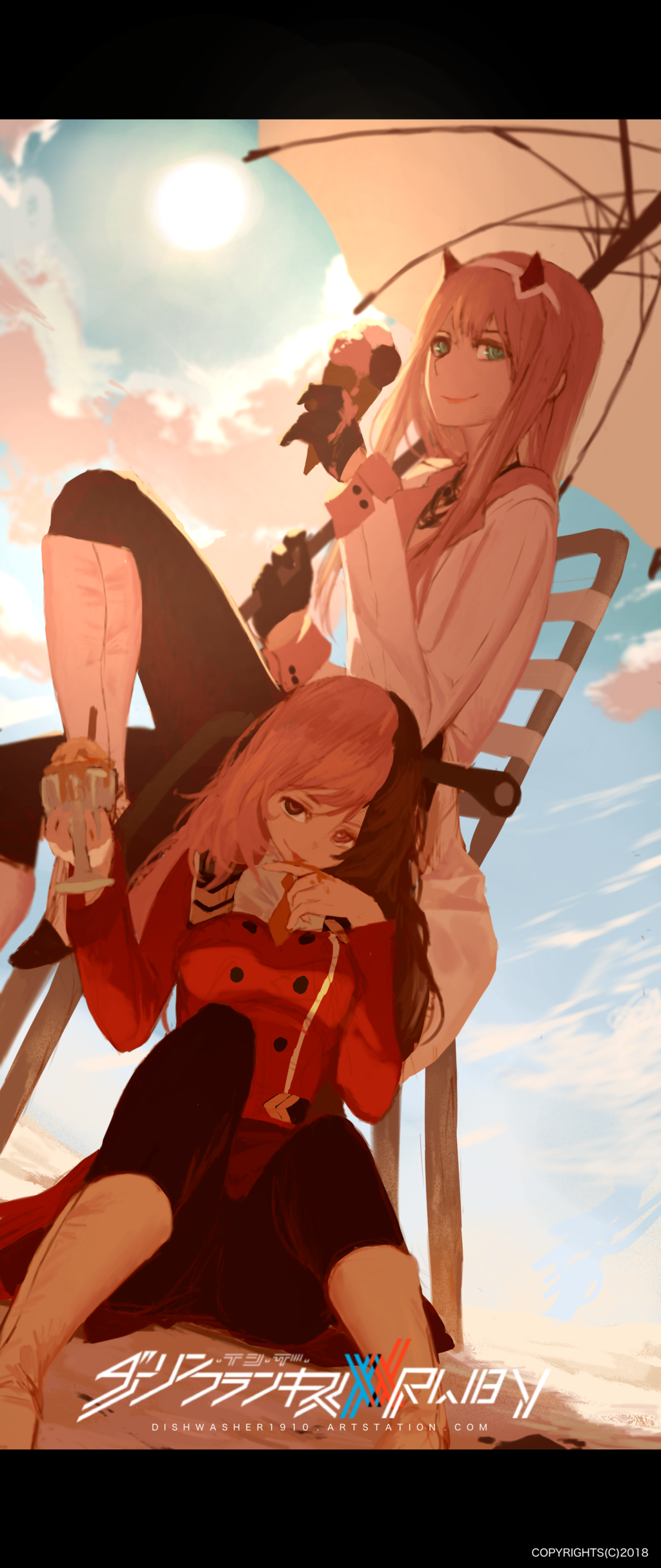 Zerotsu x Neopolitan - Anime, Anime art, Darling in the Franxx, Zero two, RWBY, Neopolitan, Longpost