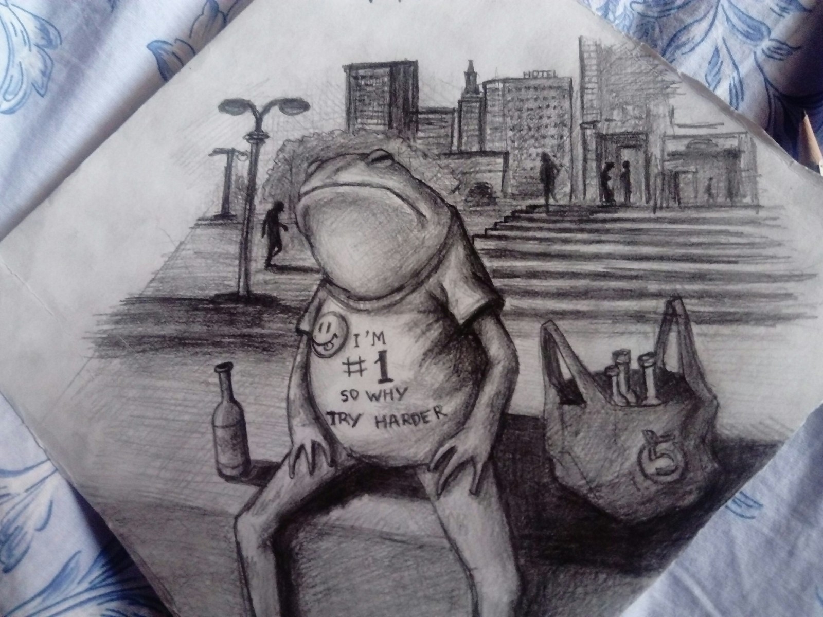 Frog, alcoholism and FatBoy Slim - My, Fatboy Slim, Frogs, Alcohol, Drawing, Pencil