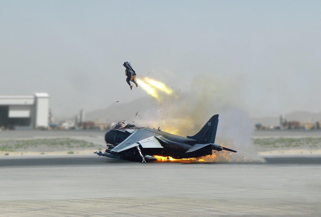 A British pilot ejects from a fighter jet at Kandahar airfield in Afghanistan. - Airplane, Pilot, Video