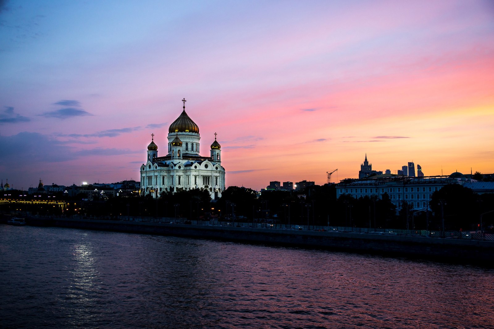 Sunset - My, Temple, Cathedral of Christ the Savior, Sunset, Moscow, River, Embankment, Evening