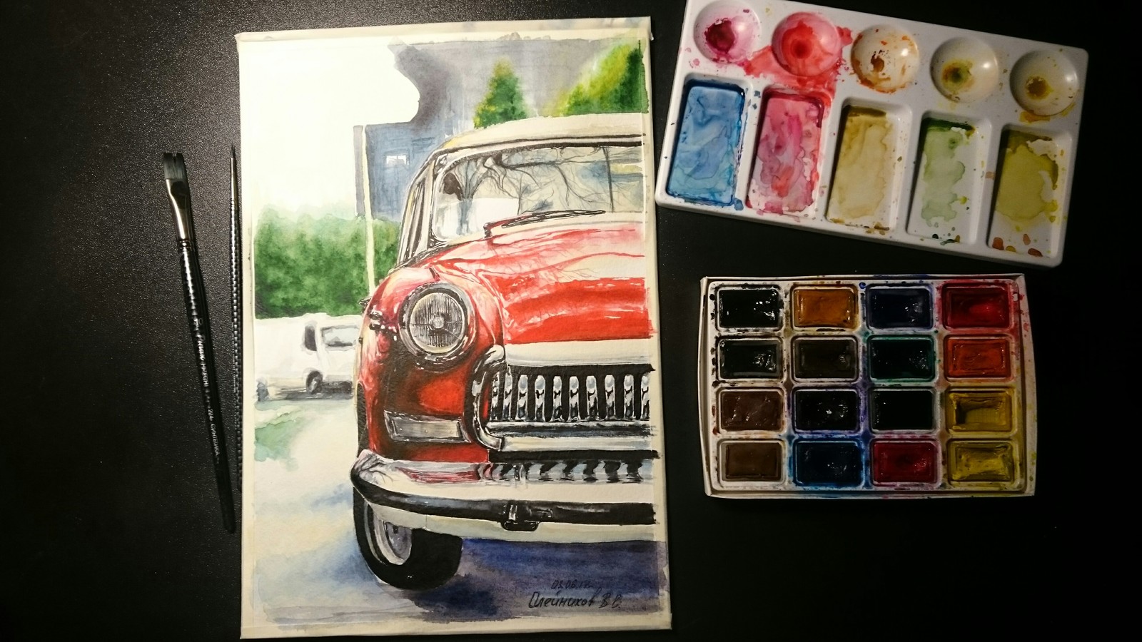 Machine (classic) - My, Watercolor, , Painting, academic painting, Car, Painting, Artist, Longpost