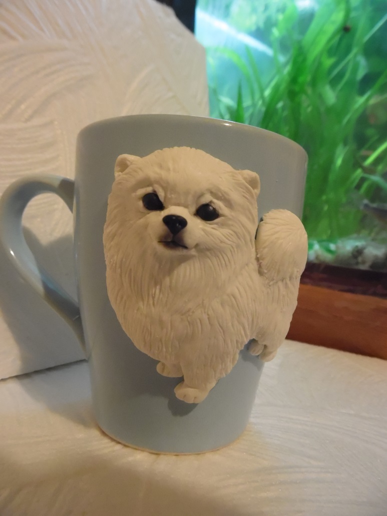 Mug, decoration with polymer clay, dog, Spitz. - My, Лепка, 