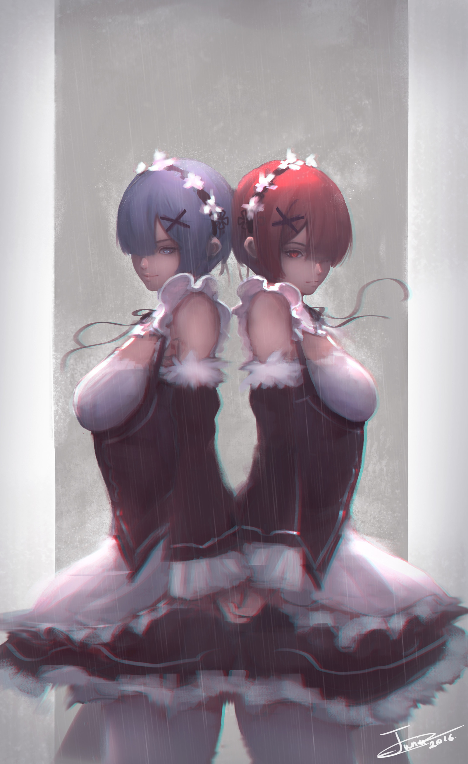 Rem and Ram - Anime Art, Аниме, Re:Zero Kara, Rem, Ram, Ben Juniu, Арт, Rem (Re:Zero Kara), Ram (Re:Zero Kara)