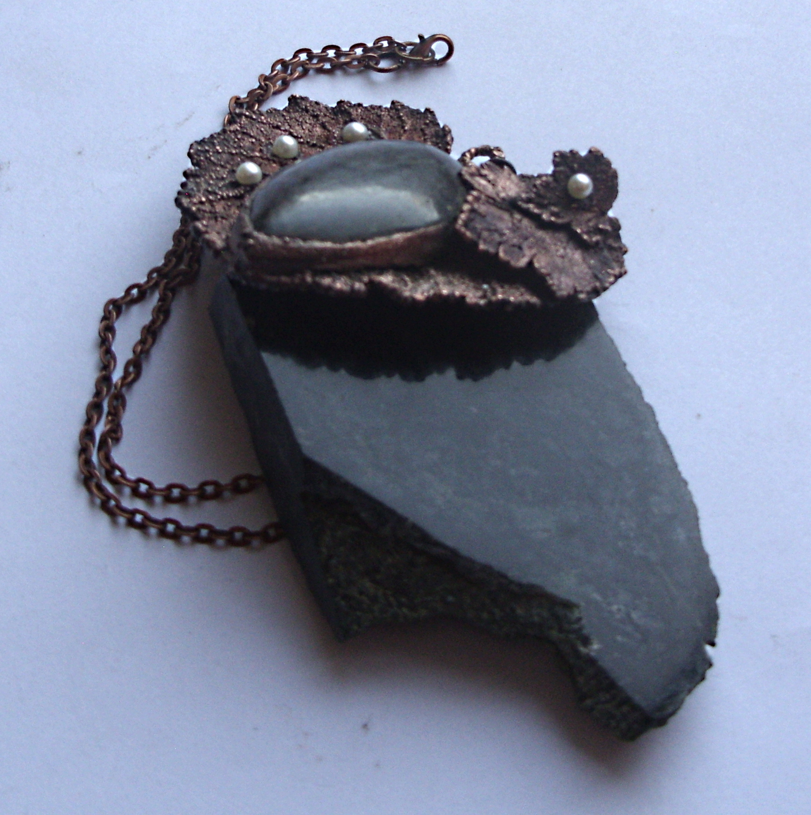 Pendant with labradorite - My, Pendant, Metal pendants, , Electroplating, Galvanoplastics, Galvanostegia, Longpost, Labradorite