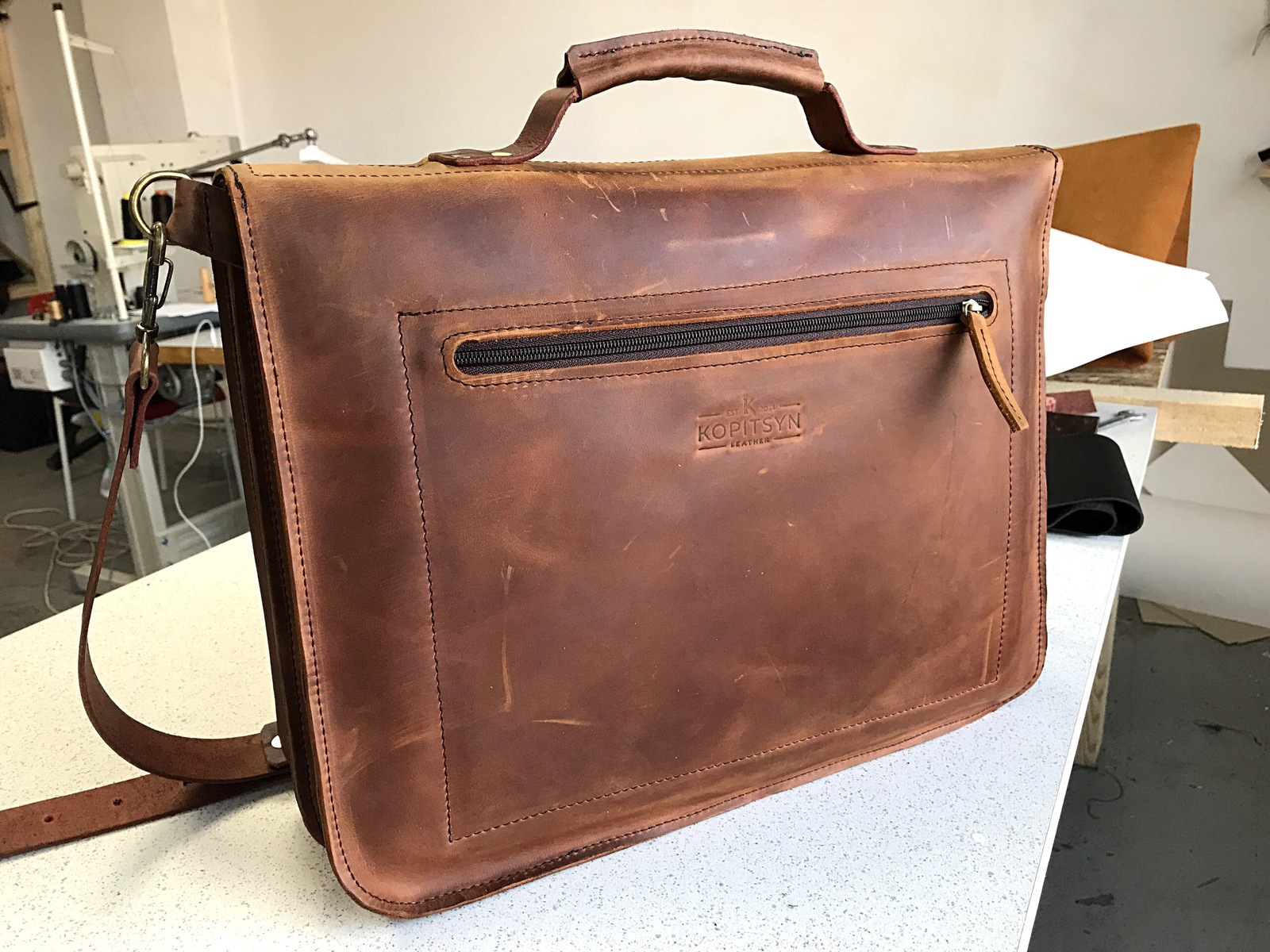 Briefcase matured from Crazy Horse leather - My, Needlework without process, Briefcase, Crazy Horse Products, Kopitsyn leather, With your own hands, Longpost