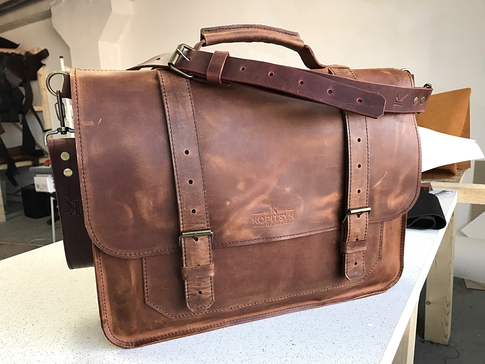 Briefcase matured from Crazy Horse leather - My, Needlework without process, Briefcase, Crazy Horse Products, Kopitsyn leather, With your own hands, Longpost