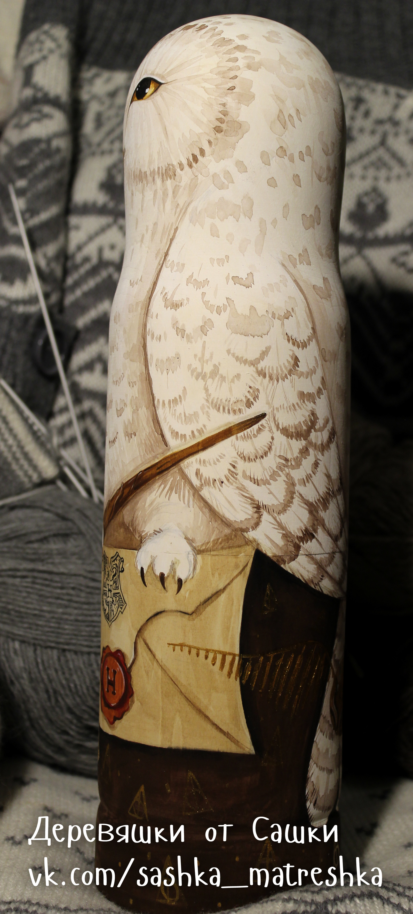 damask owl - My, Pieces of wood from Sasha, Owl, Harry Potter, , Needlework without process, Matryoshka, Longpost