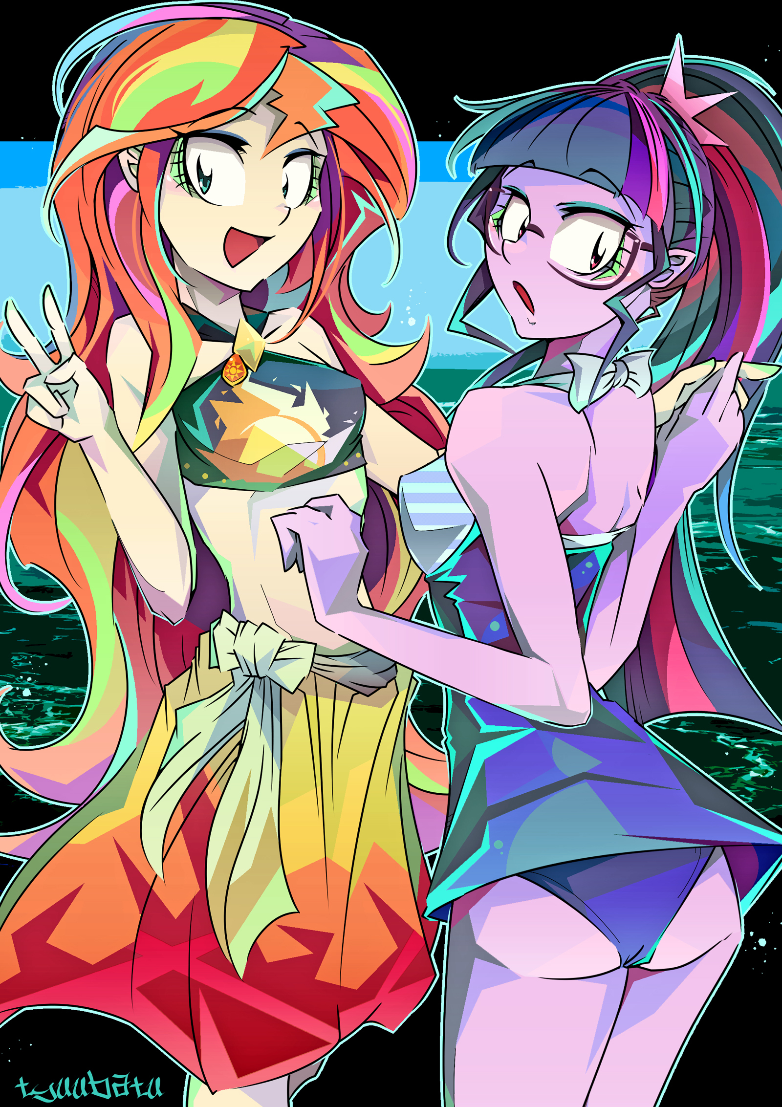 In a Seaside - My little pony, Equestria girls, Sunset shimmer, Twilight sparkle, MLP Edge, Tyuubatu