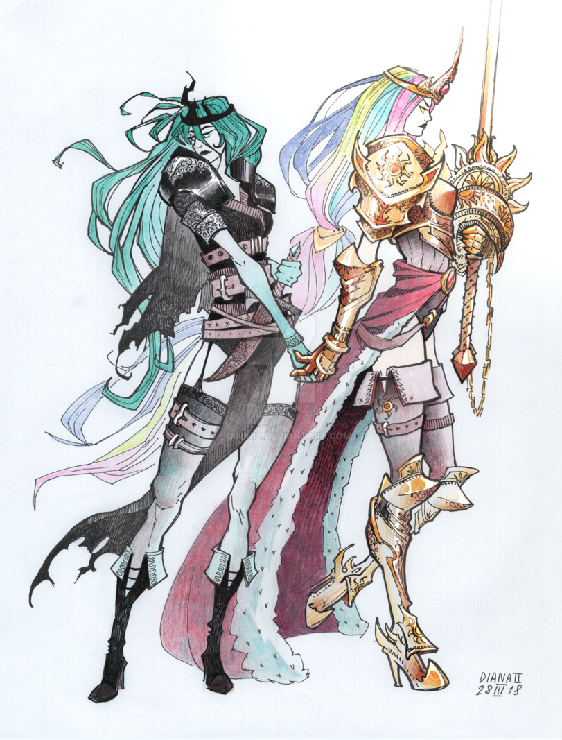 Princess and Queen. - Princess celestia, Queen chrysalis, Humanization, My little pony