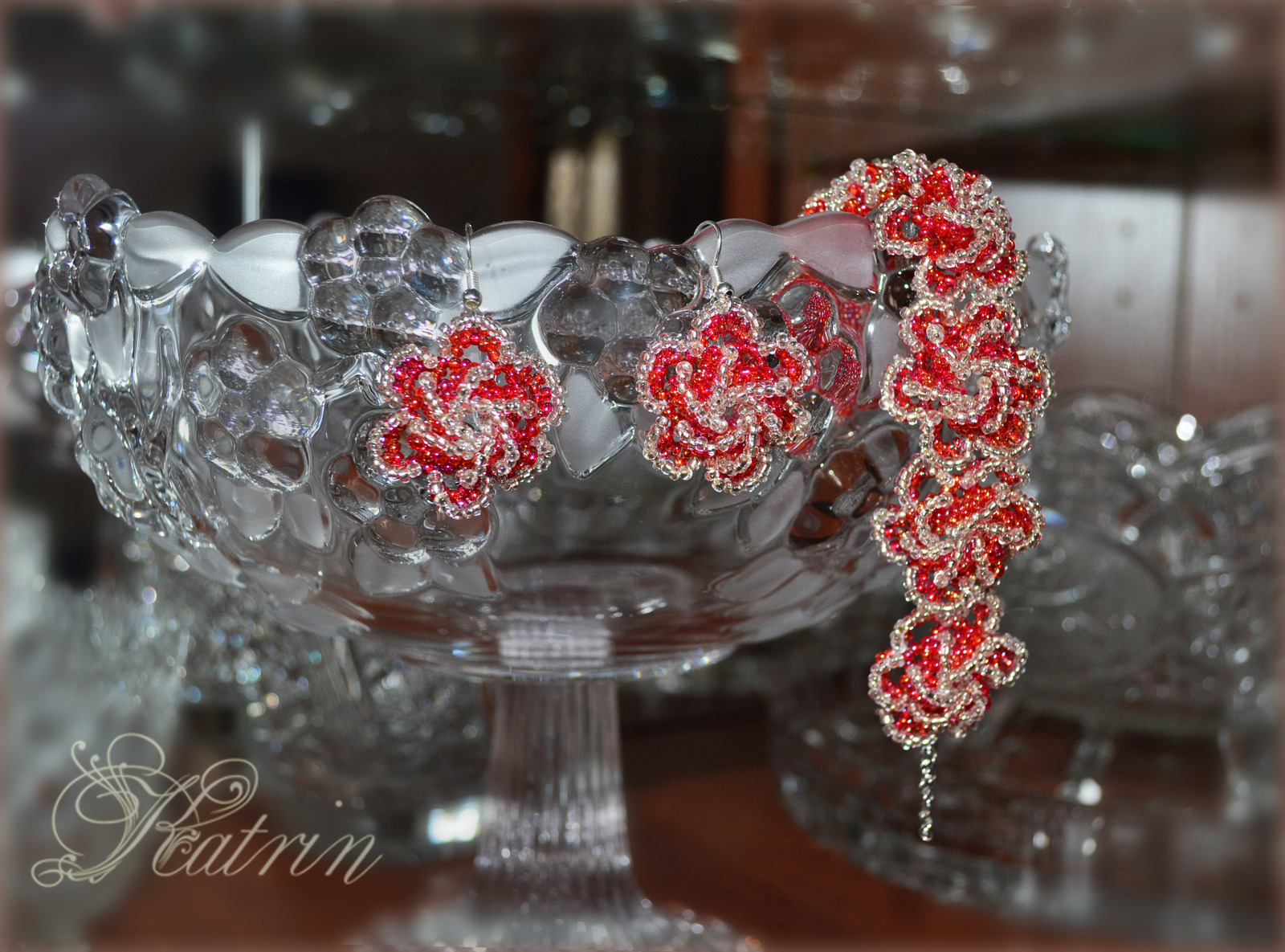 Bead jewelery - My, Beading, A bracelet, Earrings, the Rose, Presents, For girls, Red, 