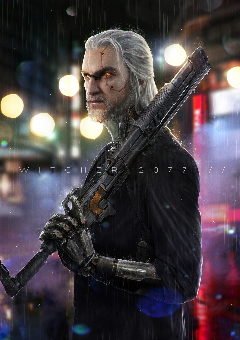 Witcher 2077 - Ведьмак, Cyberpunk 2077, Кроссовер, Johnson Ting, Геральт из Ривии