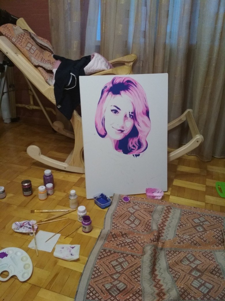 How I drew a gift for my girlfriend))) - My, Pop Art, Portrait, Acrylic, Canvas, Longpost