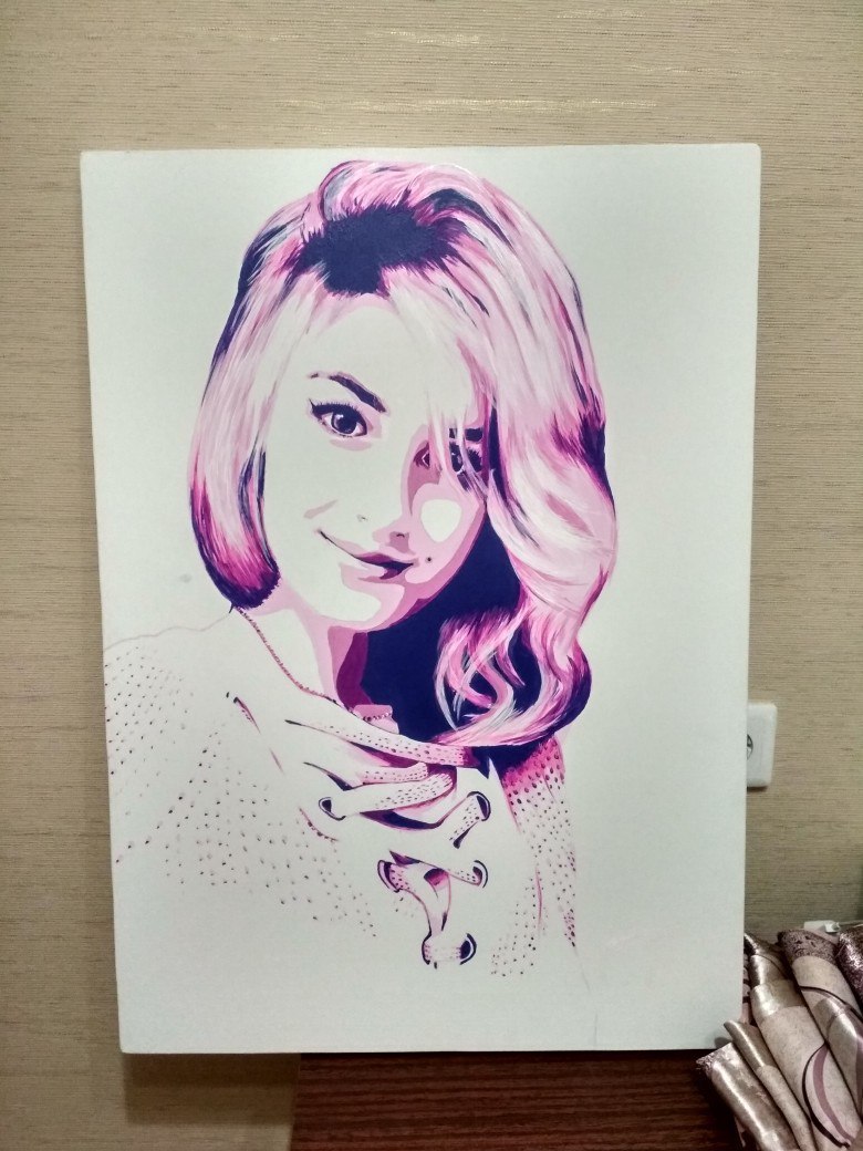 How I drew a gift for my girlfriend))) - My, Pop Art, Portrait, Acrylic, Canvas, Longpost