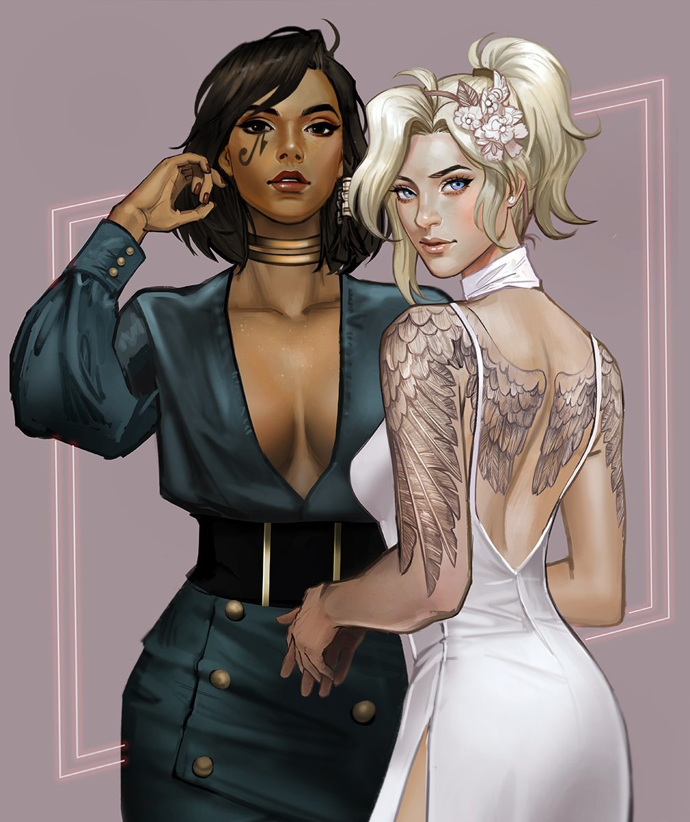 Фара и Мерси. - Overwatch, Mercy, Рисунок, Pharah