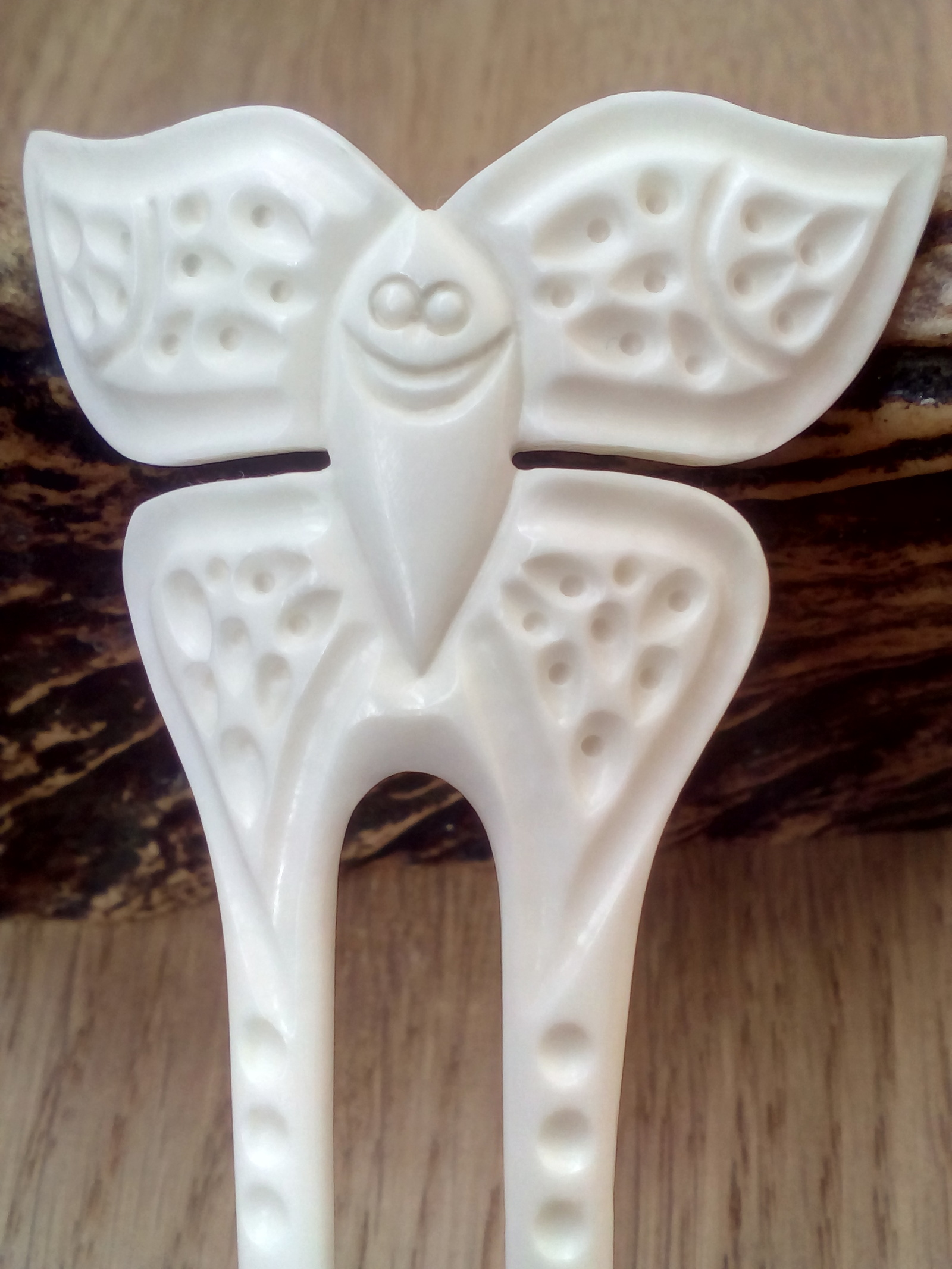 Spring Merry Butterfly - hair clip - My, Handmade, Bone carving, With your own hands, Needlework without process, Longpost