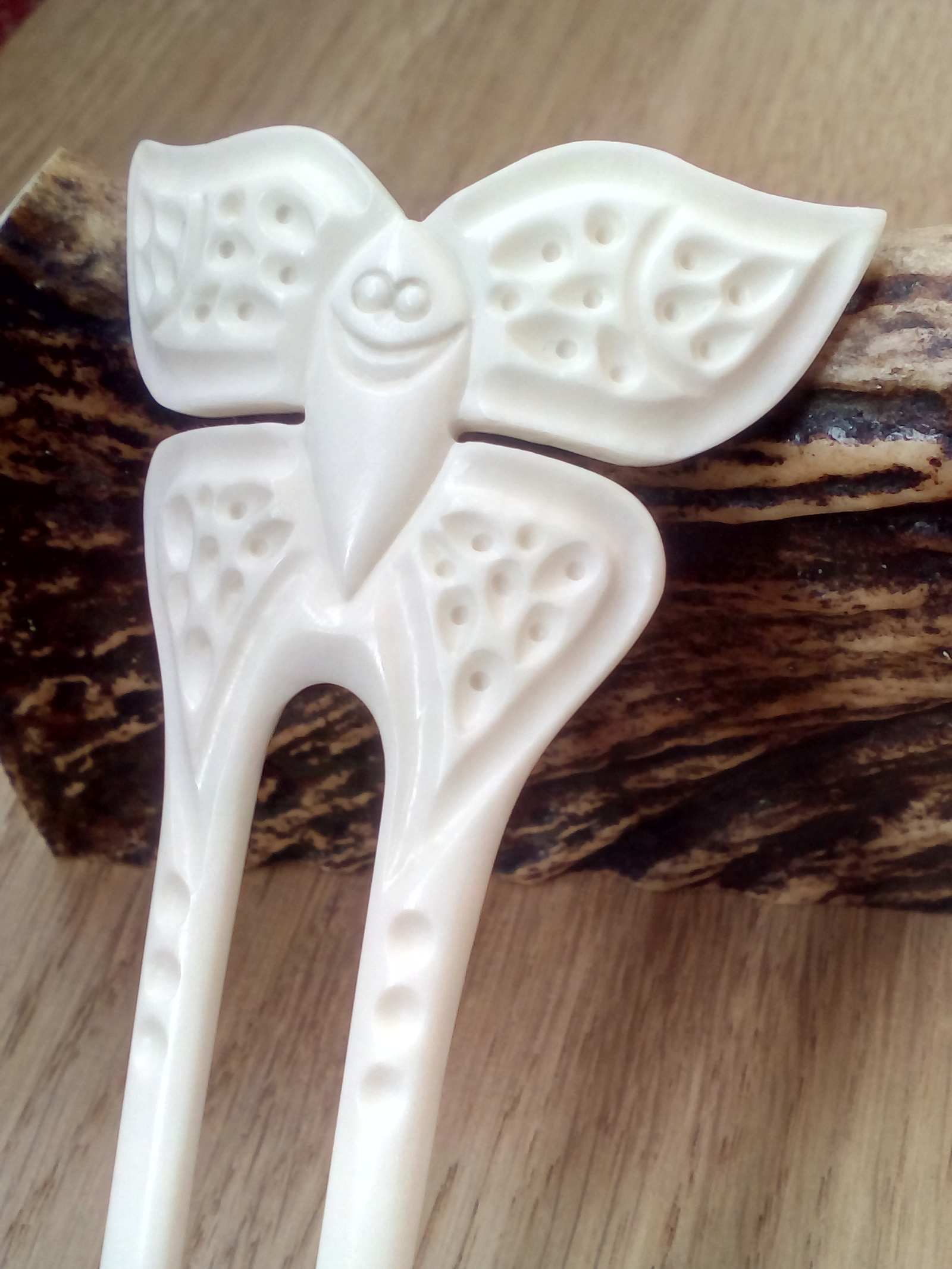 Spring Merry Butterfly - hair clip - My, Handmade, Bone carving, With your own hands, Needlework without process, Longpost