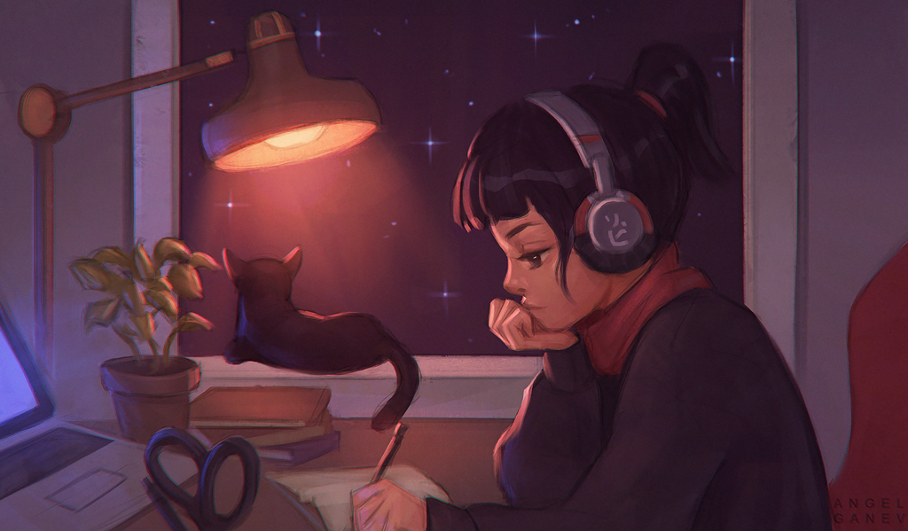 Evening
 - Арт, Рисунок, Angel Ganev, Девушки, Lofi hip-hop radio