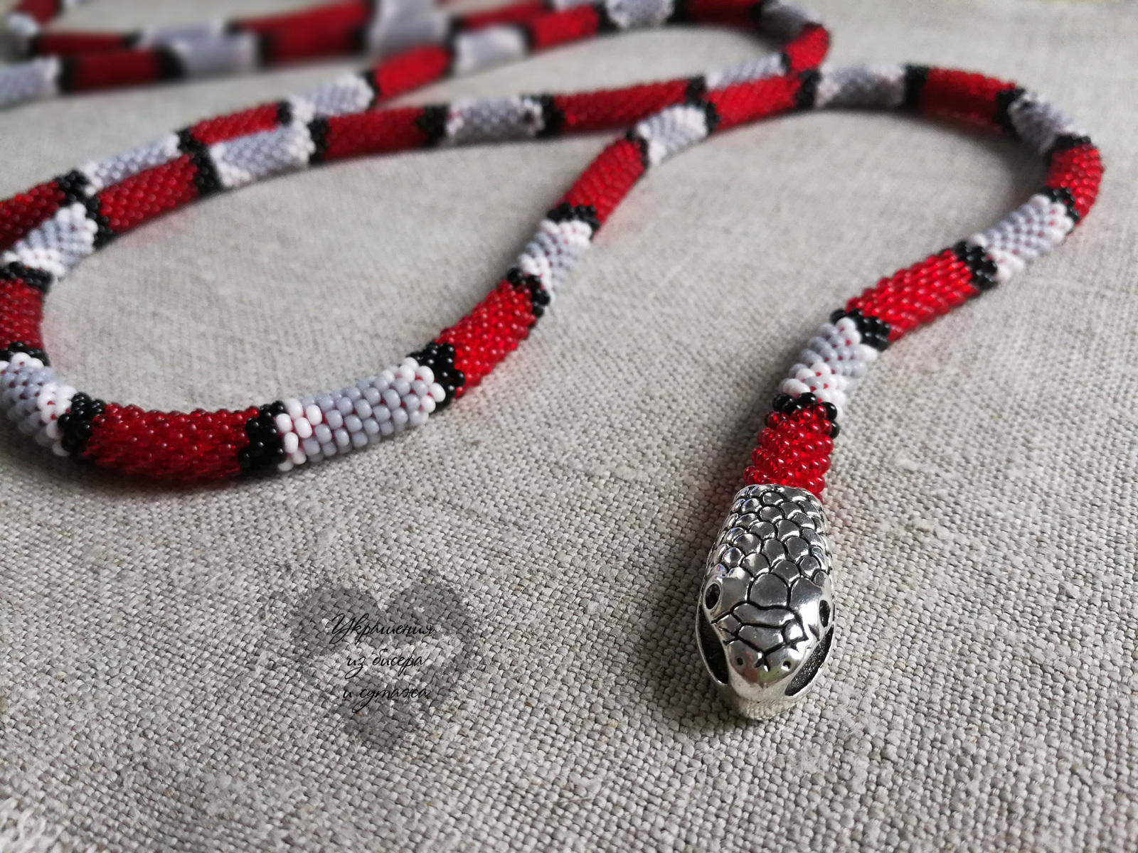 snake around the neck) - My, Beads, Necklace, Handmade, Snake, Needlework, Longpost