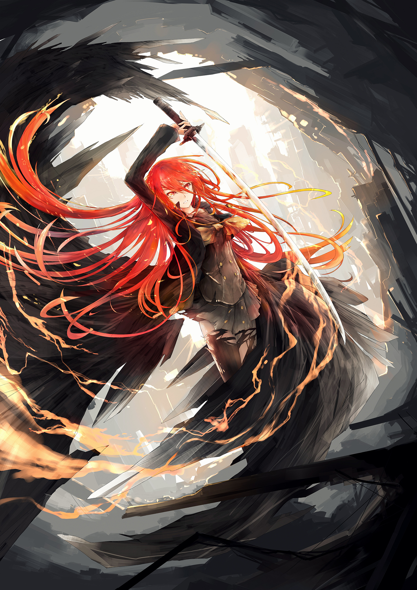 Пламенные волосы - Anime Art, Арт, Shakugan no shana, Pixiv