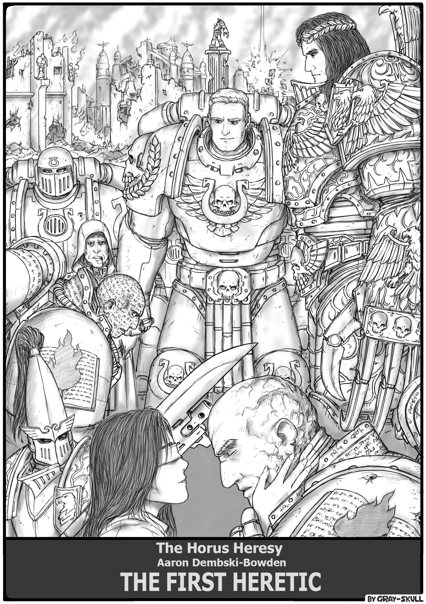 First Heretic (by Gray-Skull) - My, Warhammer 40k, Gray-skull, Horus heresy, Ultramarines, Word bearers, Literature, Cover, Emperor of Humanity