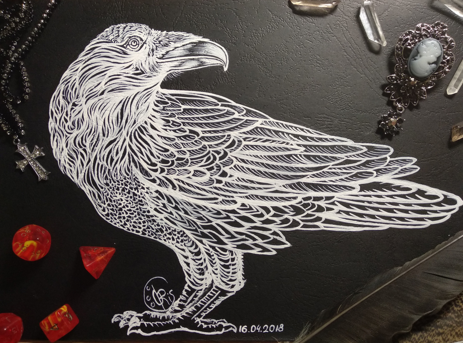 Crow. - My, Drawing, Black paper, Ceruse, Crow, Feathers, Birds