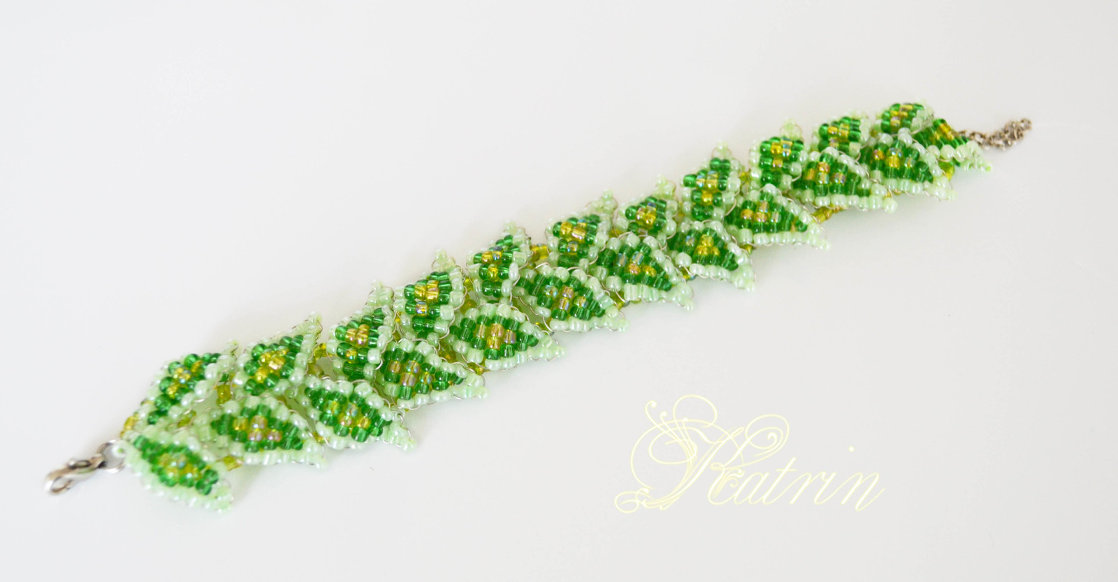 Beaded bracelet Forest - My, Beading, , Forest, Leaves, Green, For girls, Presents, Needlework without process, Longpost