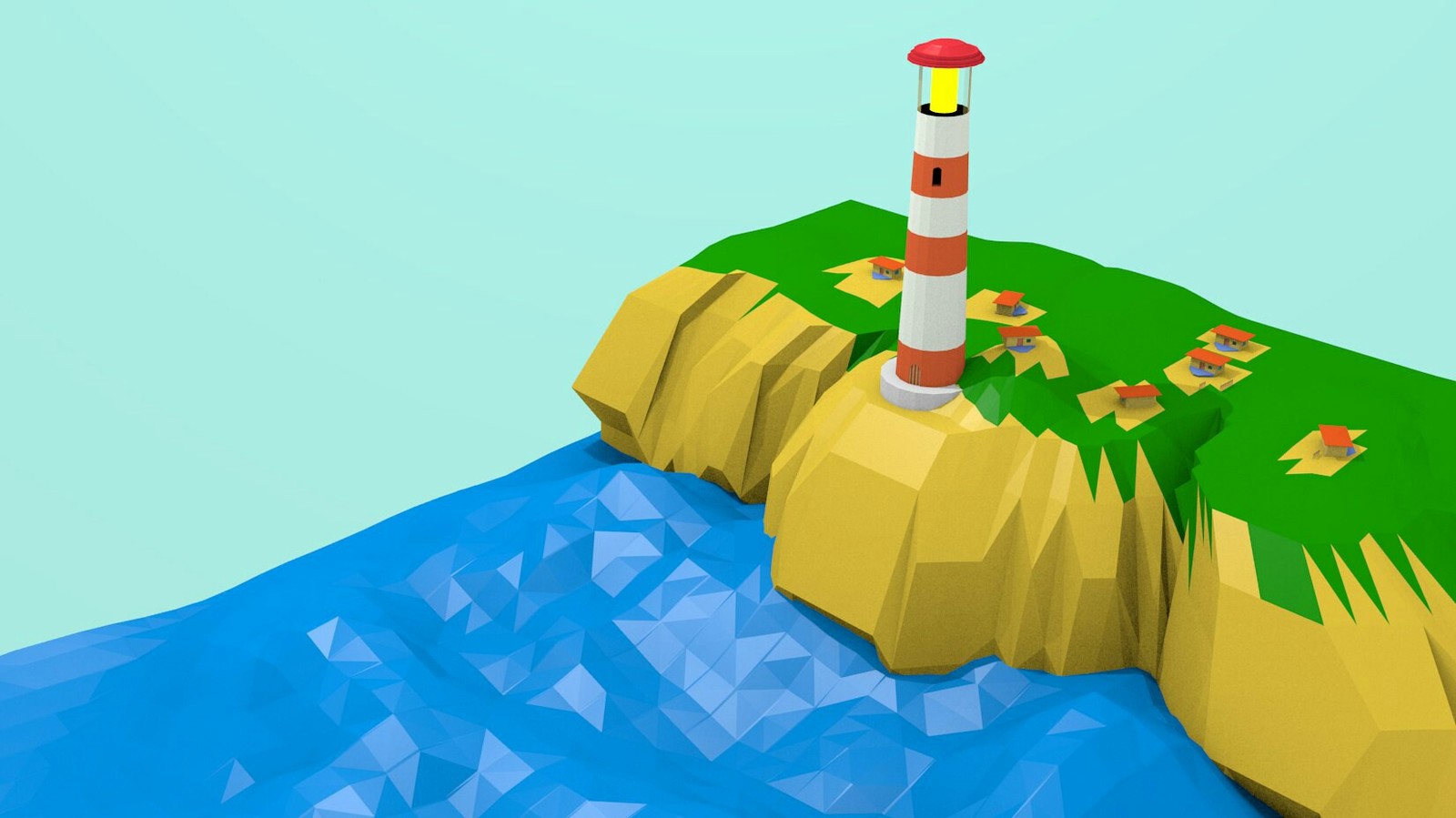 Low poly landscape. - My, Blender, 3D modeling, Lighthouse, Diorama