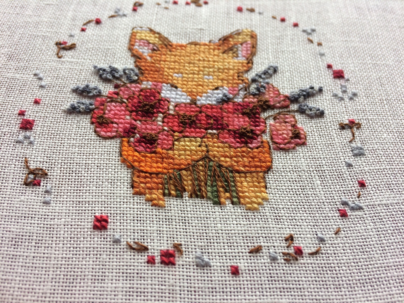 Hobby :) - My, Embroidery, Cross-stitch, , A circle, Fox, Flowers, Needlework without process, Handmade