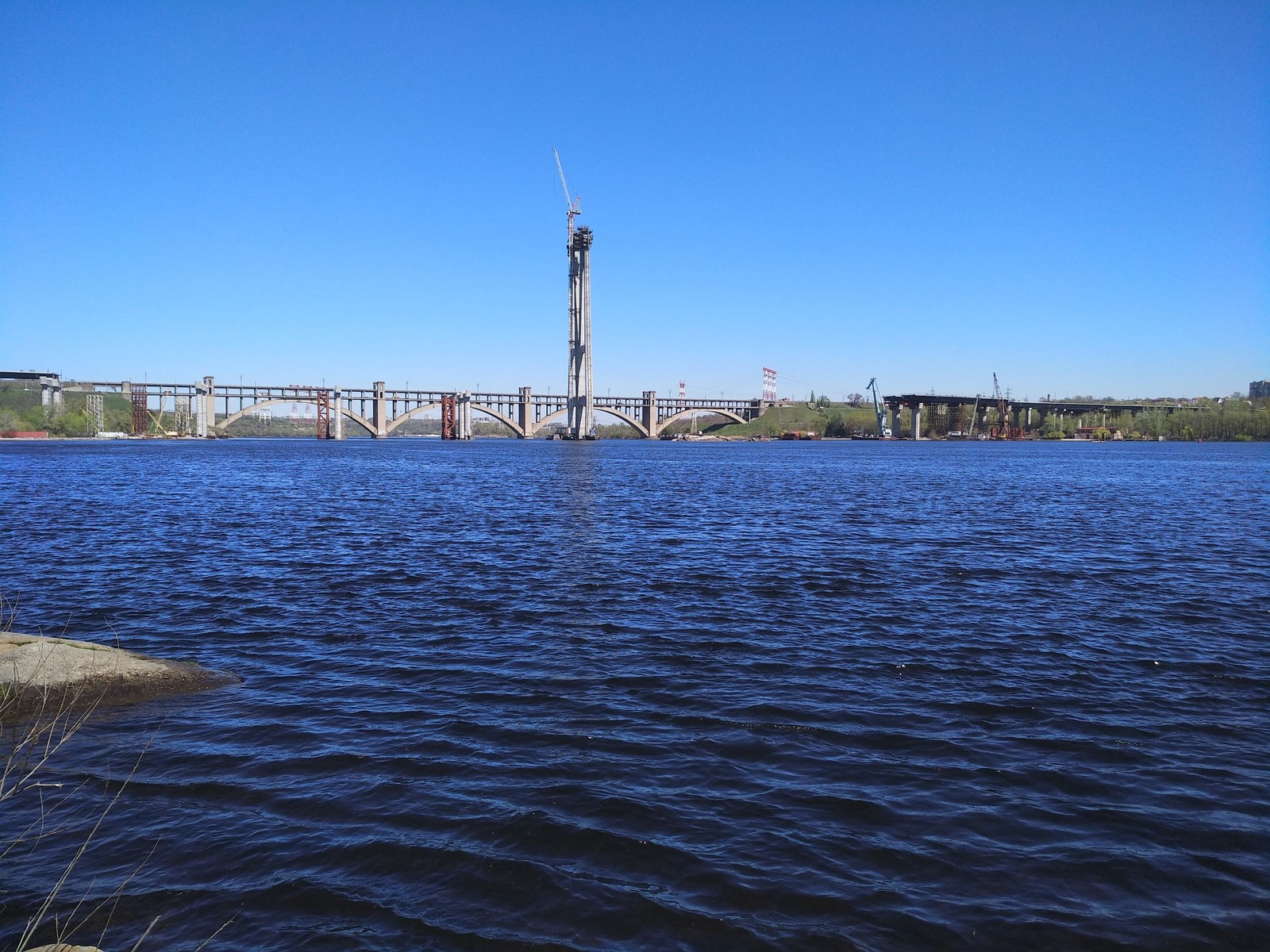 Just a photo from the shore of Khortytsya - My, River, Dnieper, Bridge, Wild ducks, Longpost