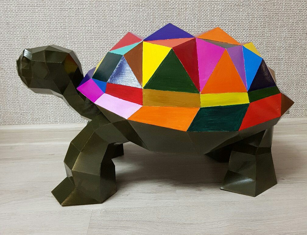 Paper art: polygonal turtle - My, Papercraft, Turtle, Handmade, Creation, Longpost