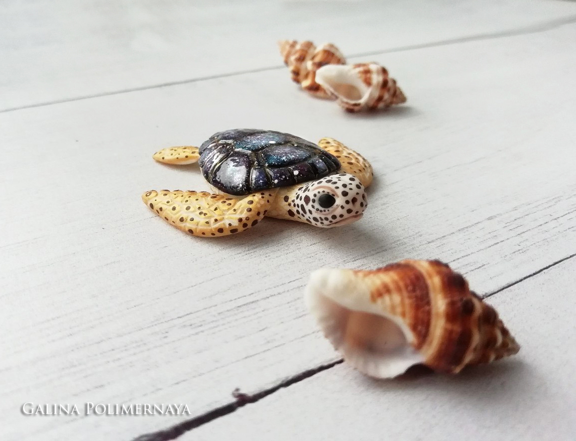 Brooch Space turtle - My, Turtle, Brooch, Space, Polymer clay, Лепка, Needlework without process, Handmade, Longpost