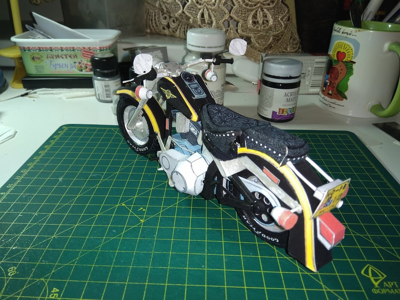 HD Fatboy Paper Model by ABC - My, Paper modeling, Modeling, Stand modeling, , Harley-davidson, Longpost, Papercraft