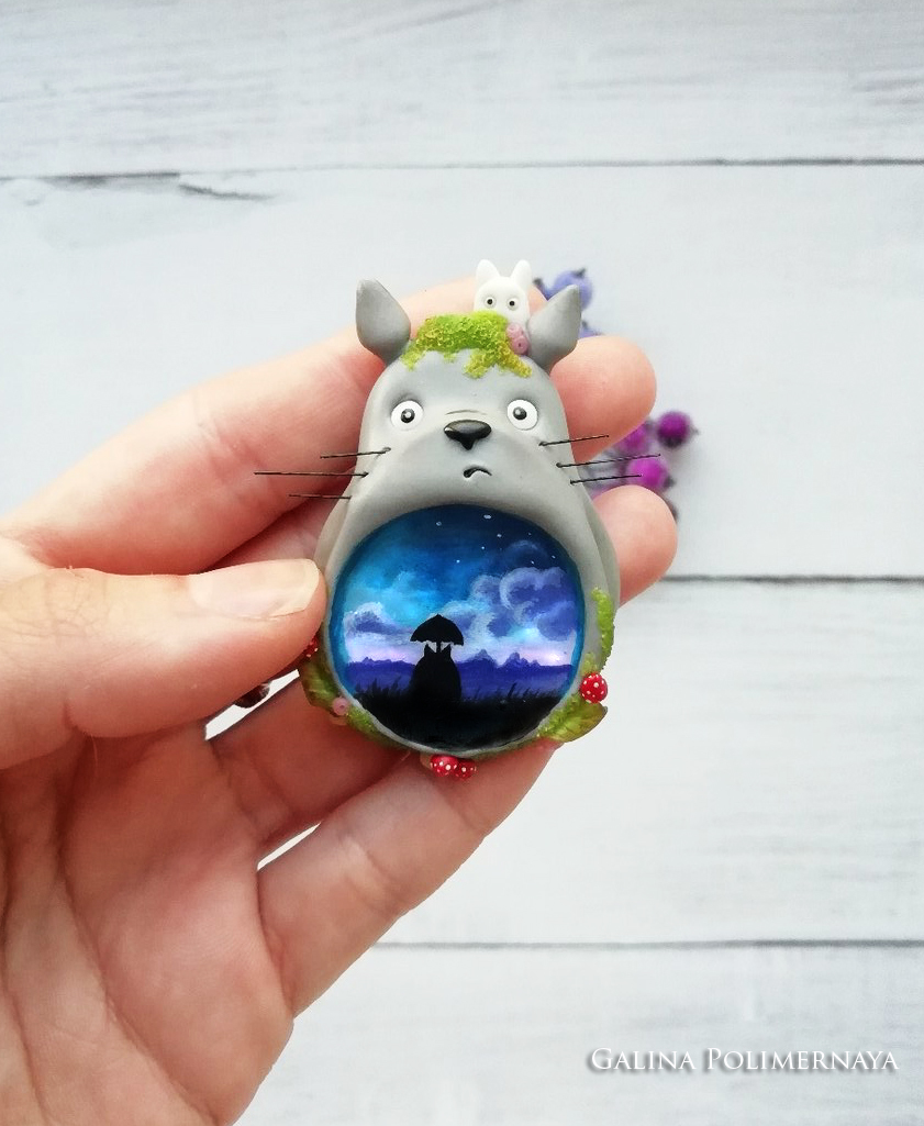 Brooch Totoro ^_^ - My, Totoro, Brooch, Anime, Polymer clay, Handmade, Needlework without process, Handmade, Лепка