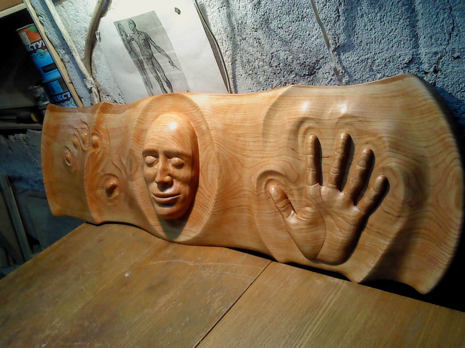 Panel made of wood - My, Wood carving, Panel, , Face, Sculpture, Longpost, 