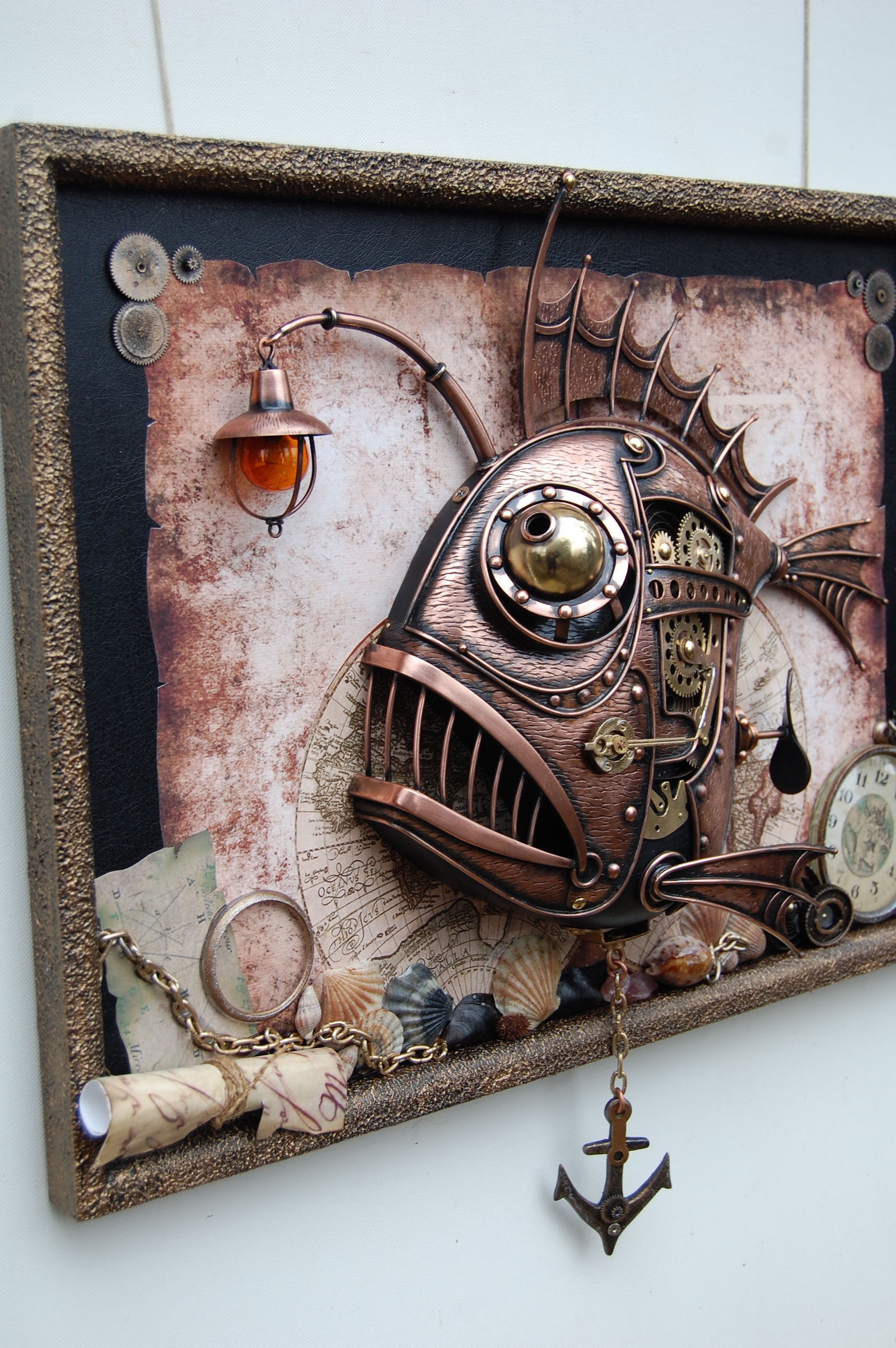 Steampunk panel Anglerfish - My, , Panel, Steampunk, Needlework without process, Longpost