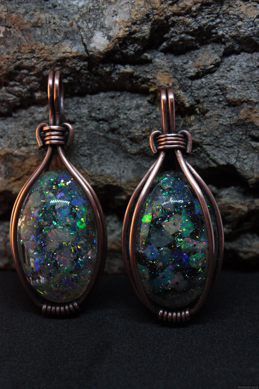 Ethiopian opals in glass - My, Needlework without process, Wire wrap, Opal, Pendant, Suspension, Copper, Natural stones, Bijouterie, Longpost