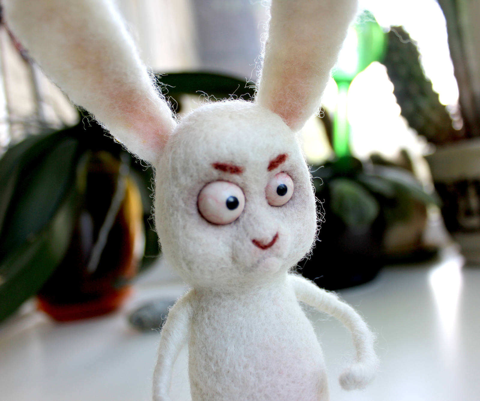 Creep Bunny (don't watch for the faint of heart) - My, Dry felting, Hare, Rabbit, Kripota, Handmade, Eyes, Longpost