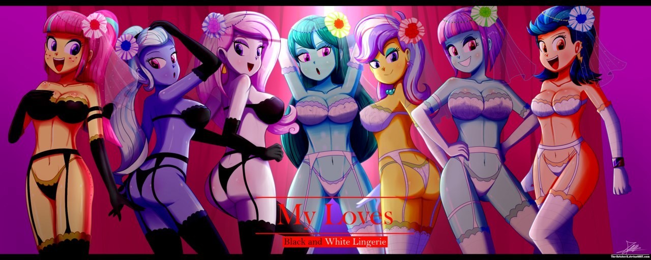 Group photo - NSFW, My little pony, MLP Suggestive, Sour Sweet, Fleur Dis Lee, , Sunny Flare, Sugarcoat, Indigo Zap