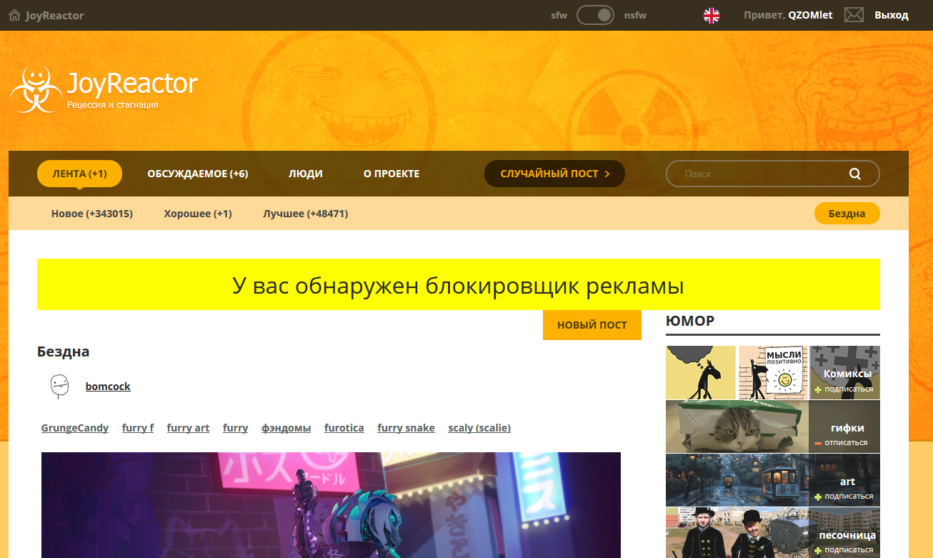 Adblocker который не видит Joyreactor (Firefox, но есть и для других) - Моё, Joyreactor, Плагин, Firefox, Баннер, Сообщение о adblocker, Лучший Adblocker