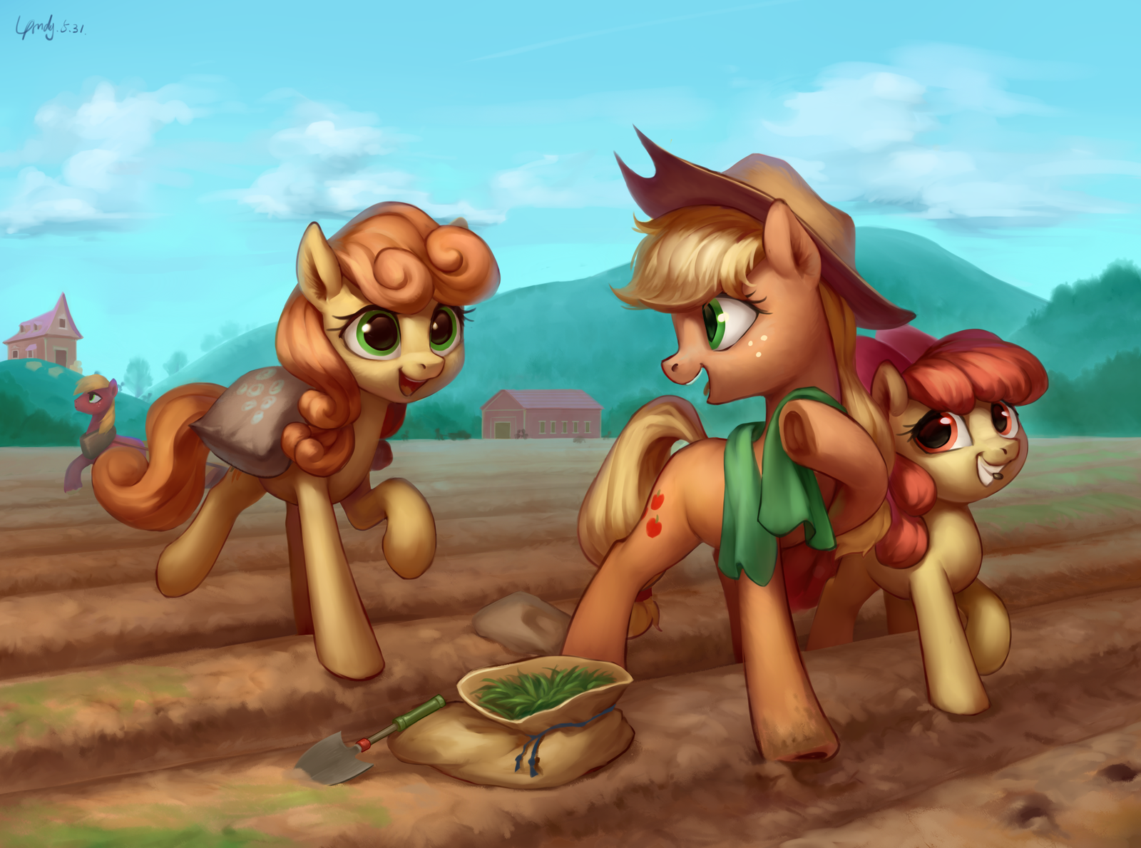 Farming Break - My little pony, PonyArt, Applejack, Applebloom, Carrot Top, Big Macintosh