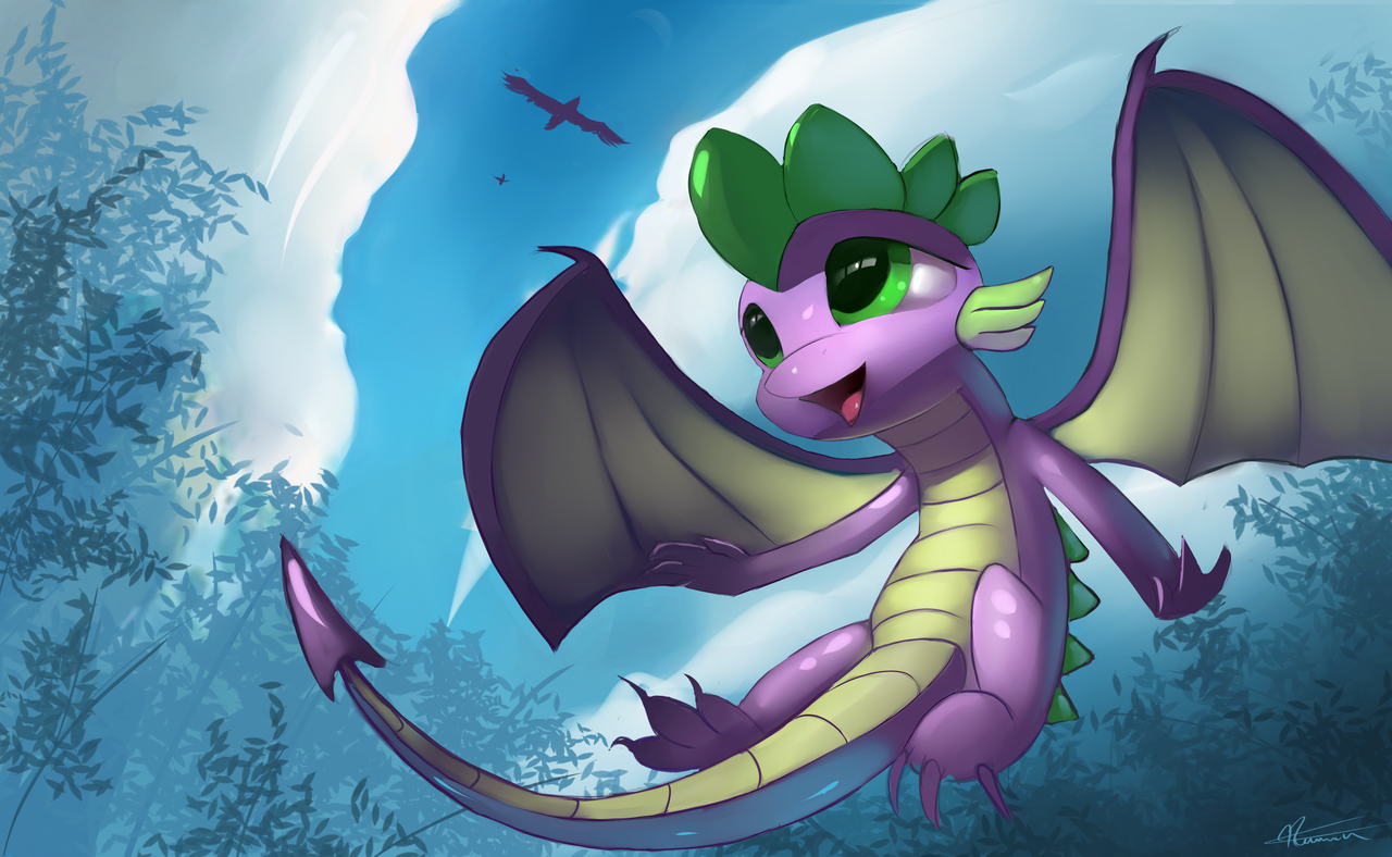 The first flight - Spike, Art, My little pony, The Dragon, Auroriia