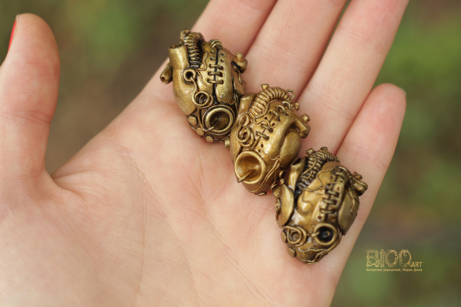 Biomechanics heart. Pendants made of polymer clay. - My, Heart, Steampunk, Biomechanics, Polymer clay