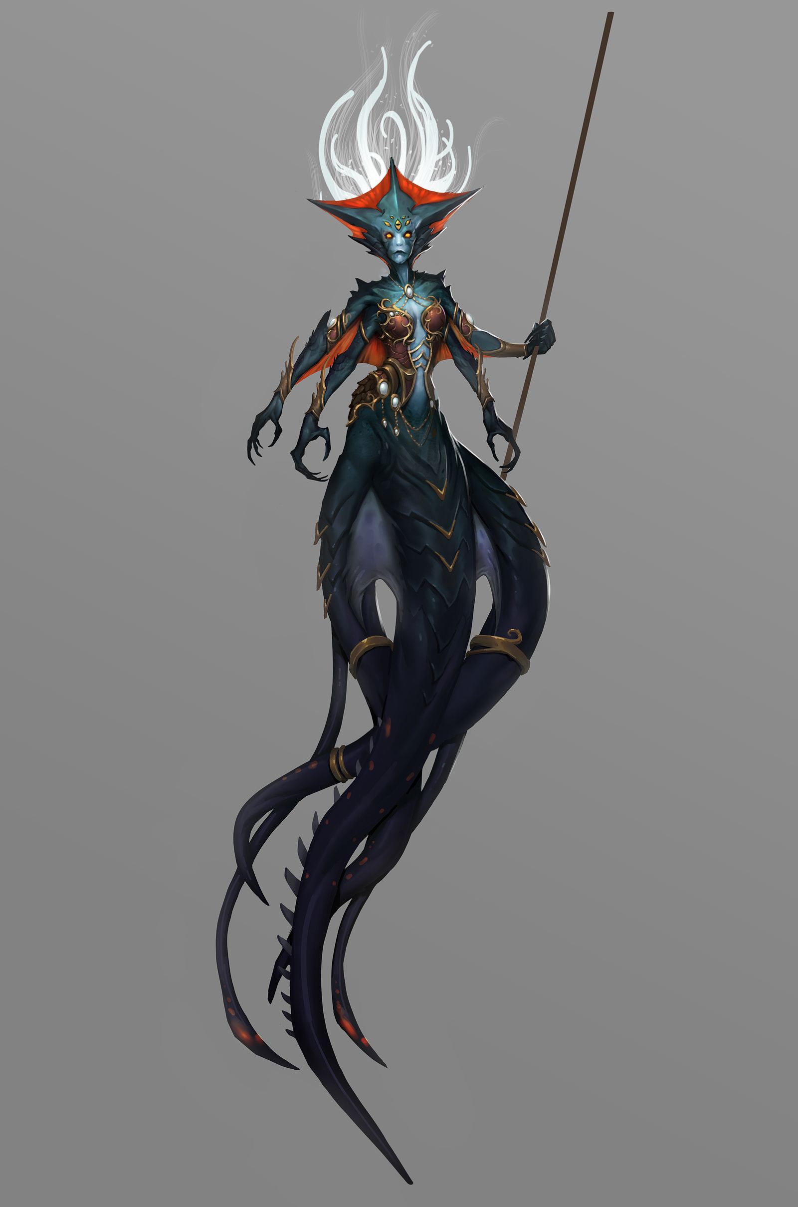 Queen of the Deep - Azshara, Naked, Warcraft, World of warcraft, Art, Drawing