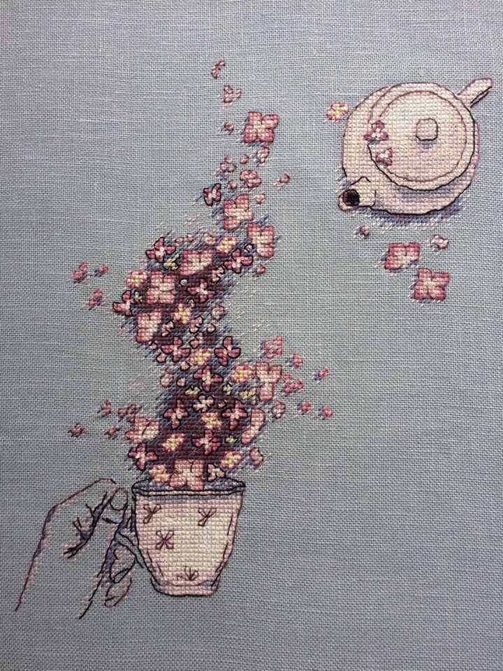 New post - new embroidery)) - My, Needlework without process, Embroidery, , Cross-stitch, Handmade, Hydrangeas, Tea, Longpost