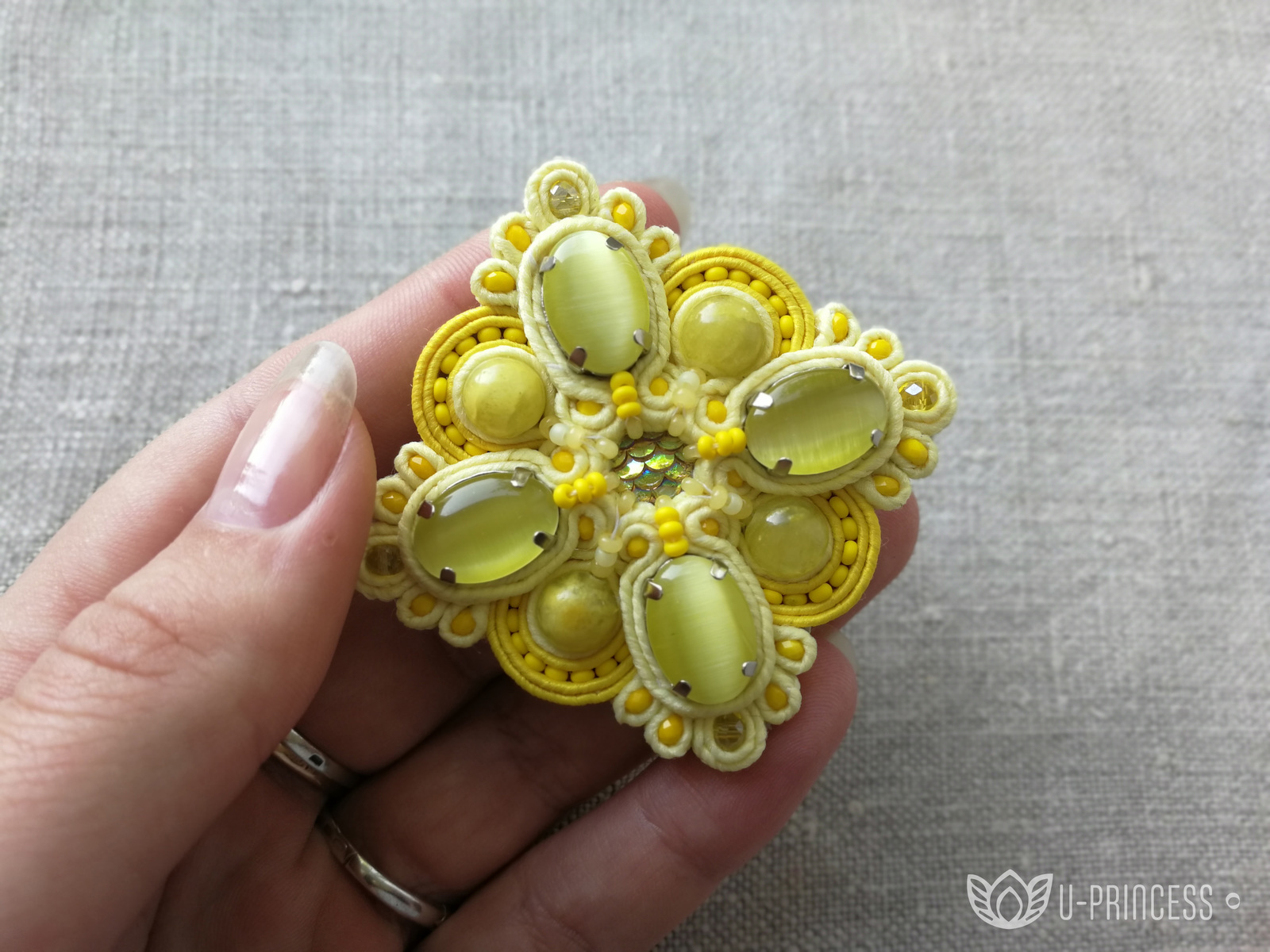 Brooch Lemon cake - My, Beads, Soutache, Brooch, Handmade, Needlework without process, Soutache embroidery, Longpost