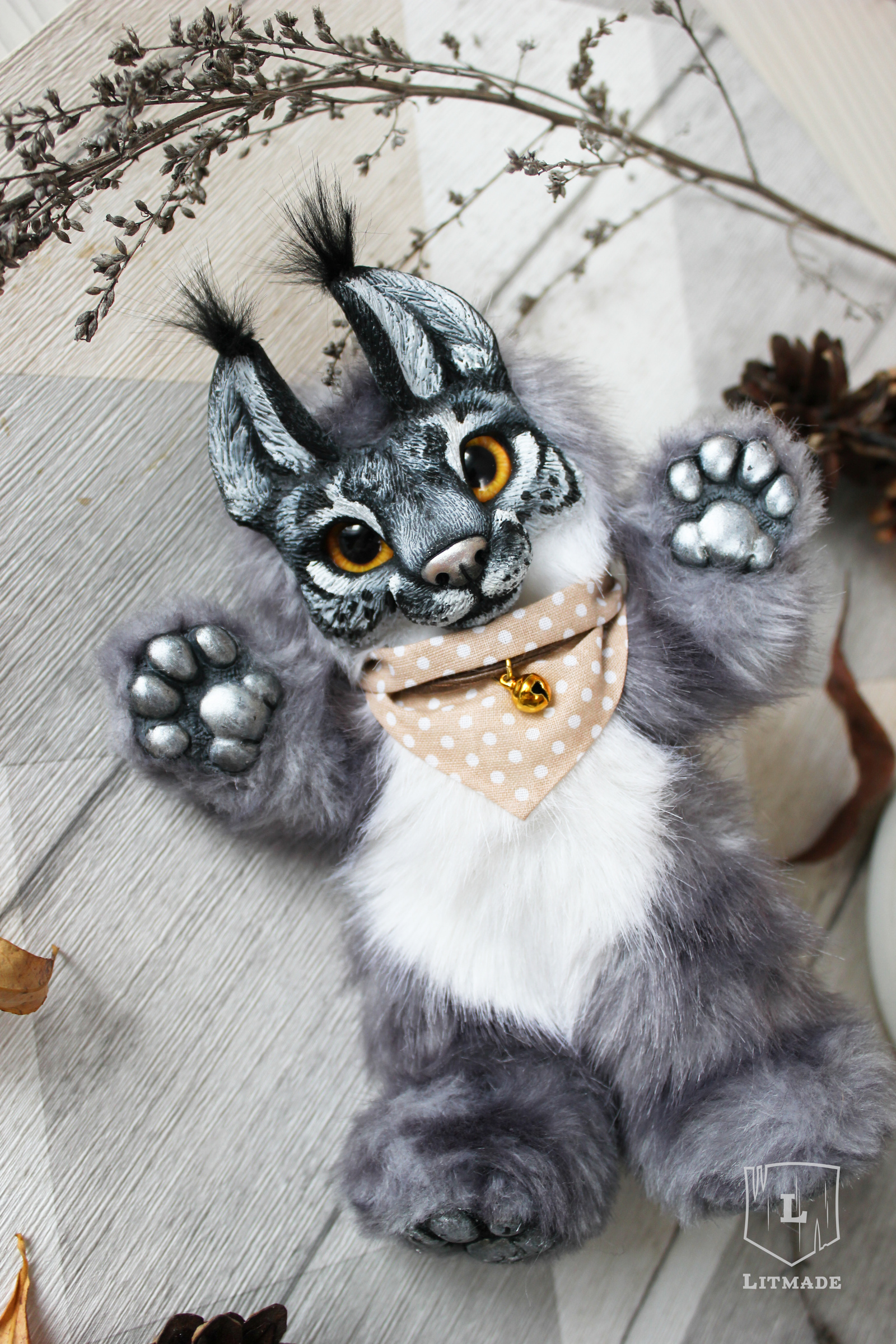 Steel Lynx kitten ^.^ - My, Lynx, Doll, Handmade, Polymer clay, Litmade, Longpost