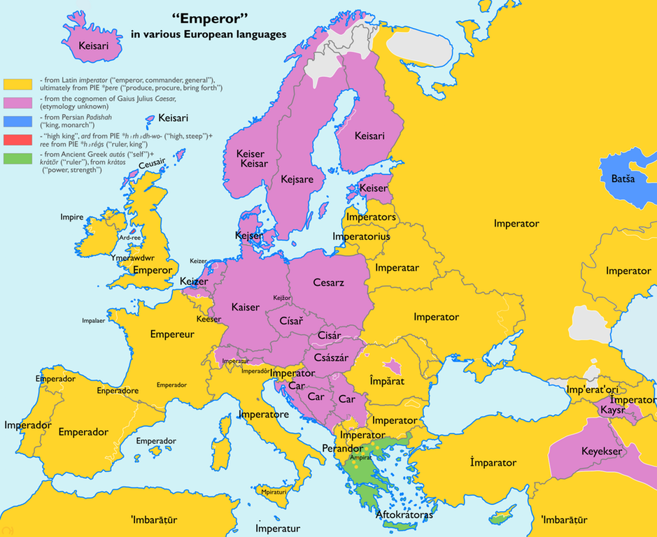 Emperor in different European languages. - The emperor, Linguistics, Language, Europe