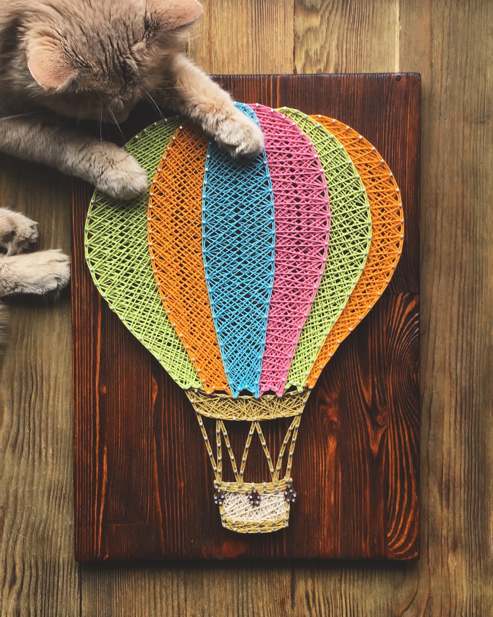 Picture of nails and threads in string art technique - My, String Art, Handmade, string art, Longpost, cat