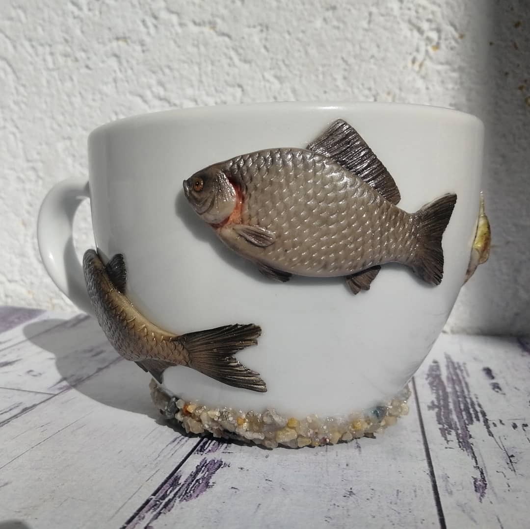 Mugs with fish - My, A fish, Creation, Decor, With your own hands, Needlework, Fishermen, Longpost